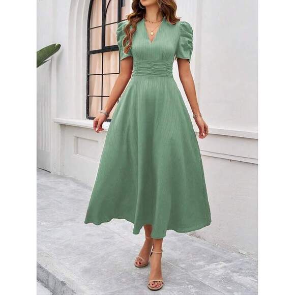 Dresses & Skirts - Breezaya Puff Sleeve Waist Cinched Dress Maxi Outfit